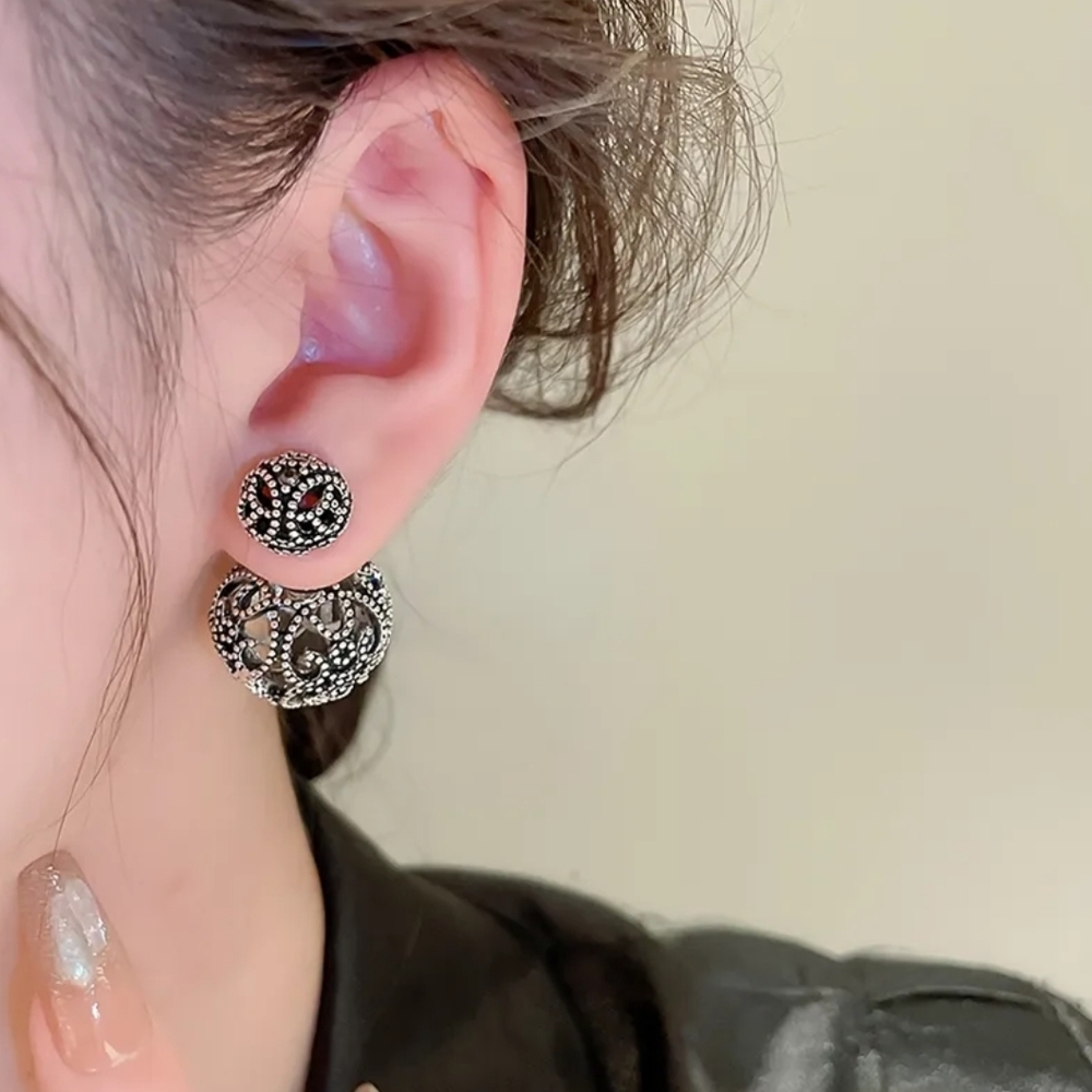 Oxydized Sterling Silver Filigree Ball Earrings
